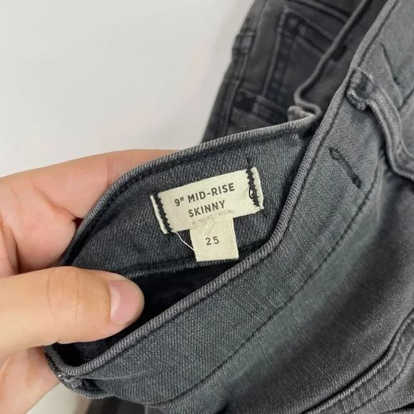 Madewell 9” Mid Rise Raw Hem Skinny Black Gray Jeans - Picture 5 of 11